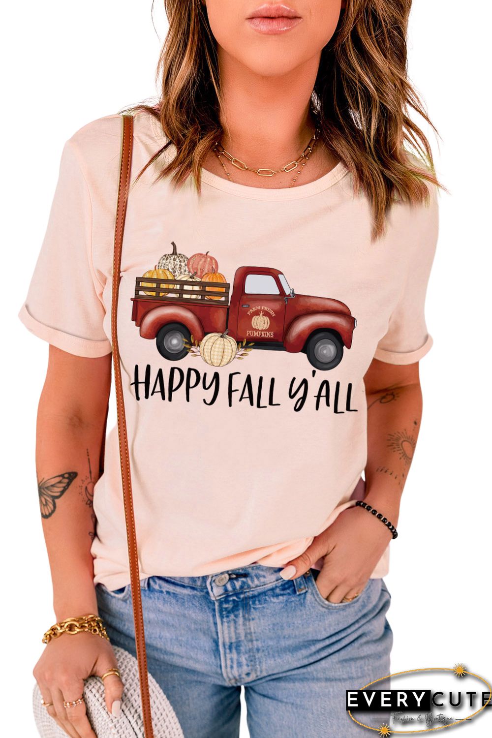 Pink Happy Fall Pumpkin Truck Graphic Tee