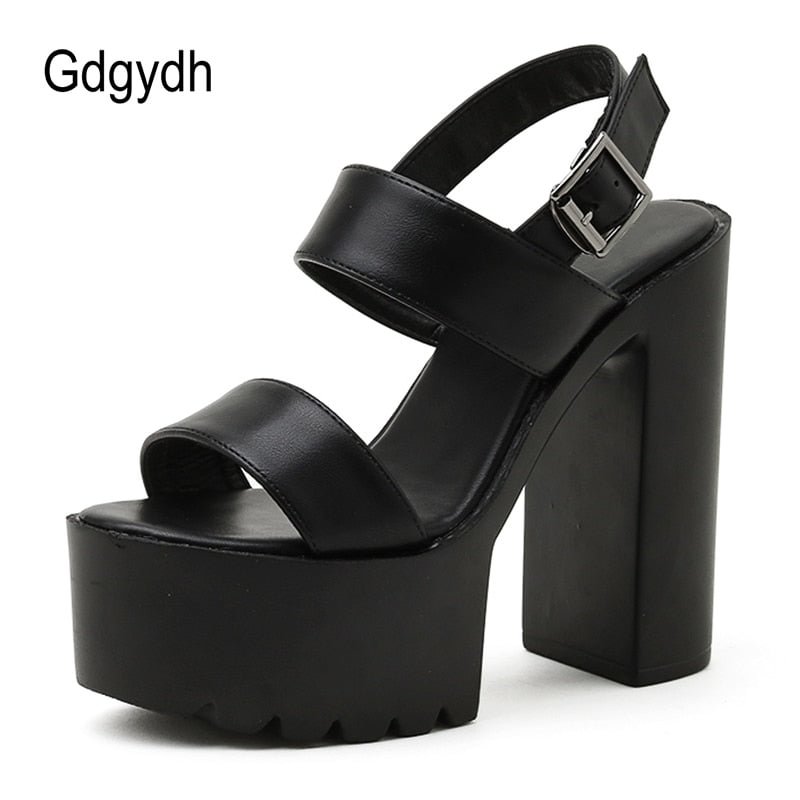 Gdgydh Women Platform Heels Stripper Block Heel Rome Sandals Sexy Fetish Party Prom Black Shoes Belt Buckle Top Quality Comfort