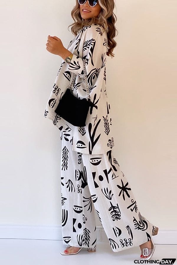 Talk Sweetly Printed Vacation Straight Pants Suit