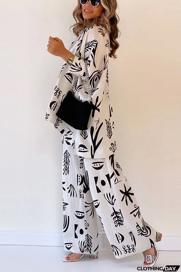 Talk Sweetly Printed Vacation Straight Pants Suit