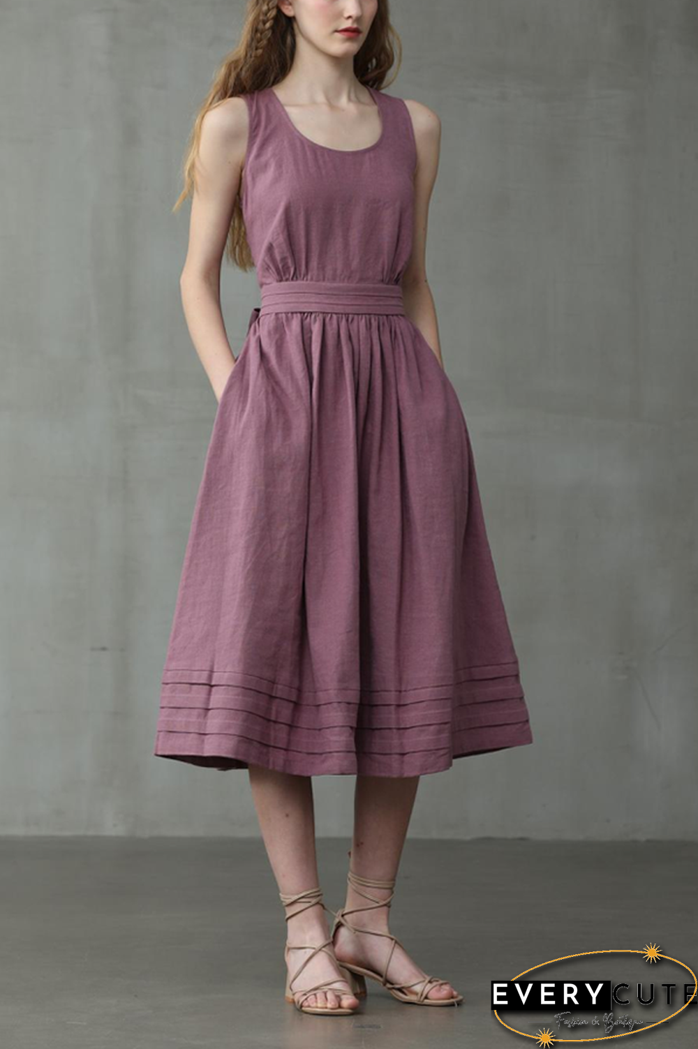 Cross Back O Neck Maxi Linen Dress