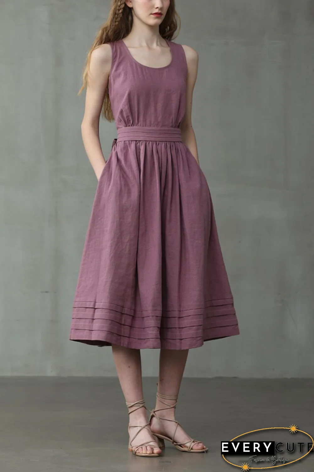 Cross Back O Neck Maxi Linen Dress