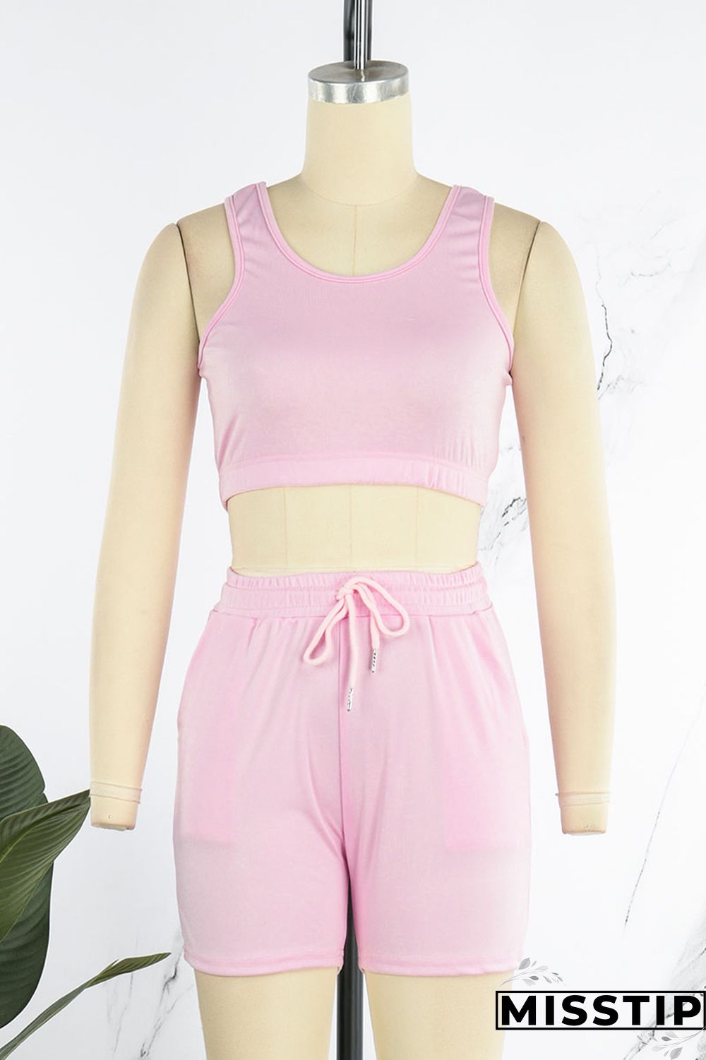 Black Sportswear Solid Patchwork U Neck Sleeveless Two Pieces