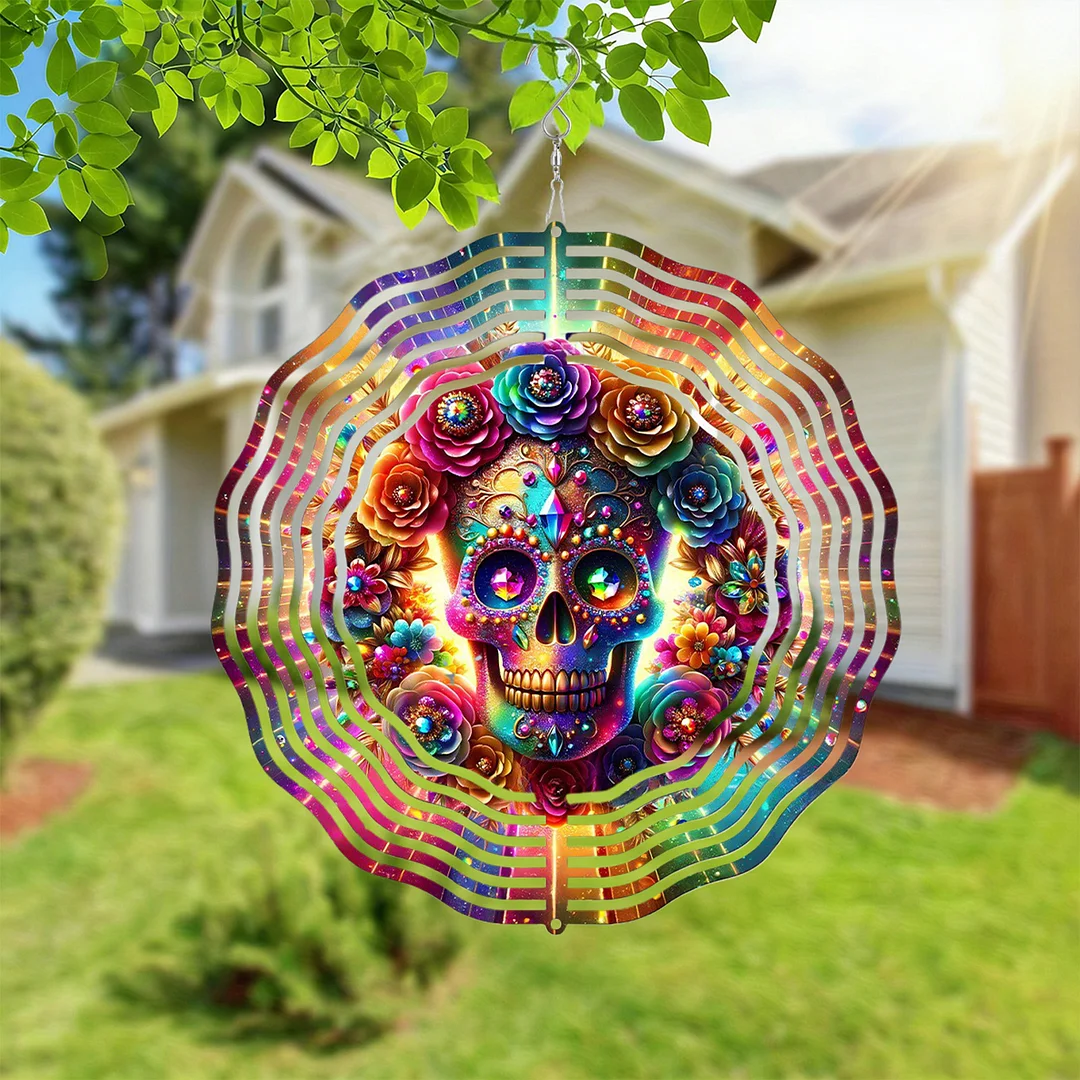3D Hanging Wind Spinner 360 Degree Rotating 10-Inch Garden Wind Spinners Hanging Wind Catcher Art Gift for Home Garden Halloween Christmas (Skull)