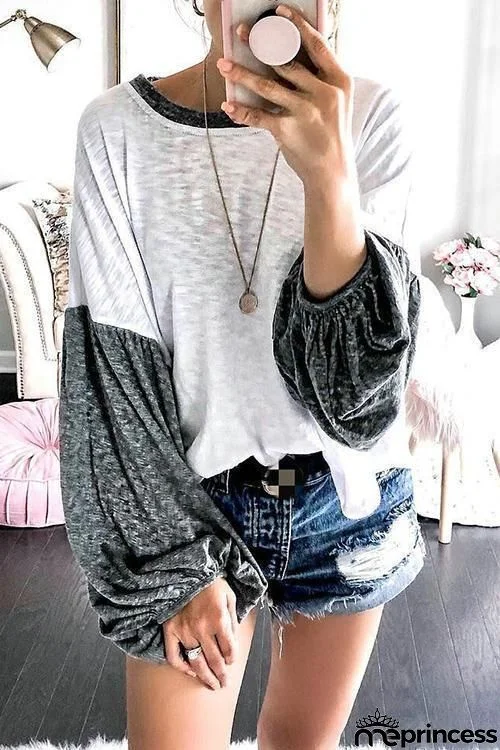 Patchwork Puff Sleeve T Shirt