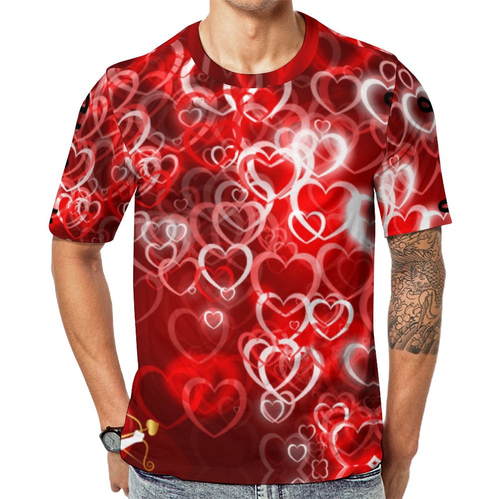 Valentine's Day Cupid Hearts Yoga Pants Short Sleeve Print Unisex Tshirt Summer Casual Tees for Men and Women Coolcoshirts