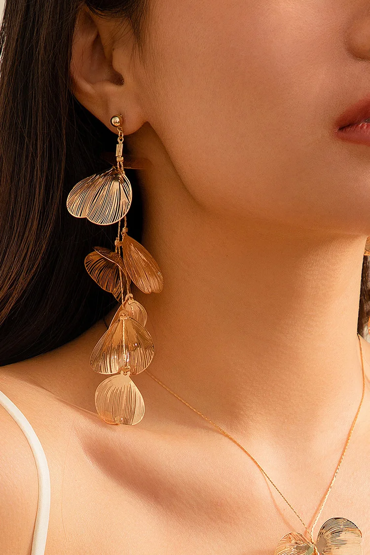 Retro Apricot Leaf Tassels Earrings Arm Chain Necklaces