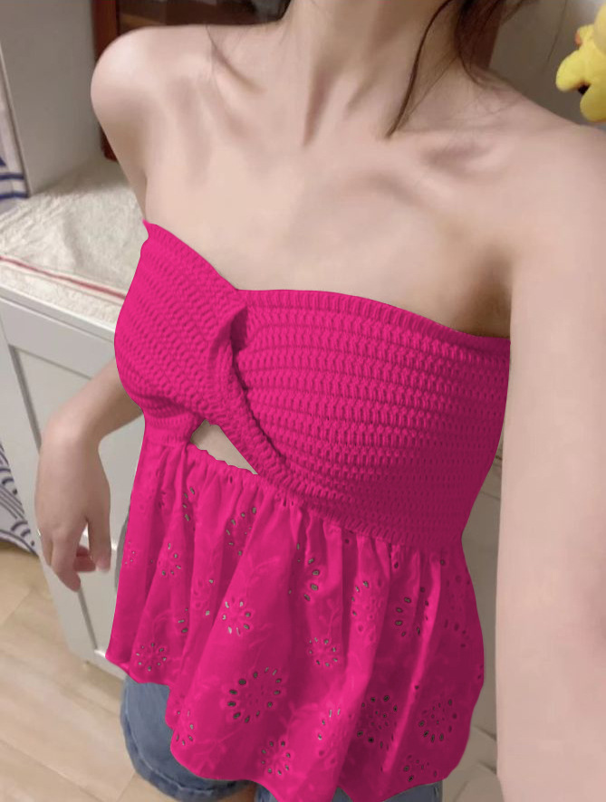 Ootddress White Tube Top Knit Twist Crop Top Women Elegant Lace Mesh Strapless Corset Top Korean Sexy Streetwear Cute Chiffon Blouse