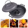 Cast Iron Roasted Sweet Potato Pan W/Lid Garlic Roaster for Picnic Camping Patio
