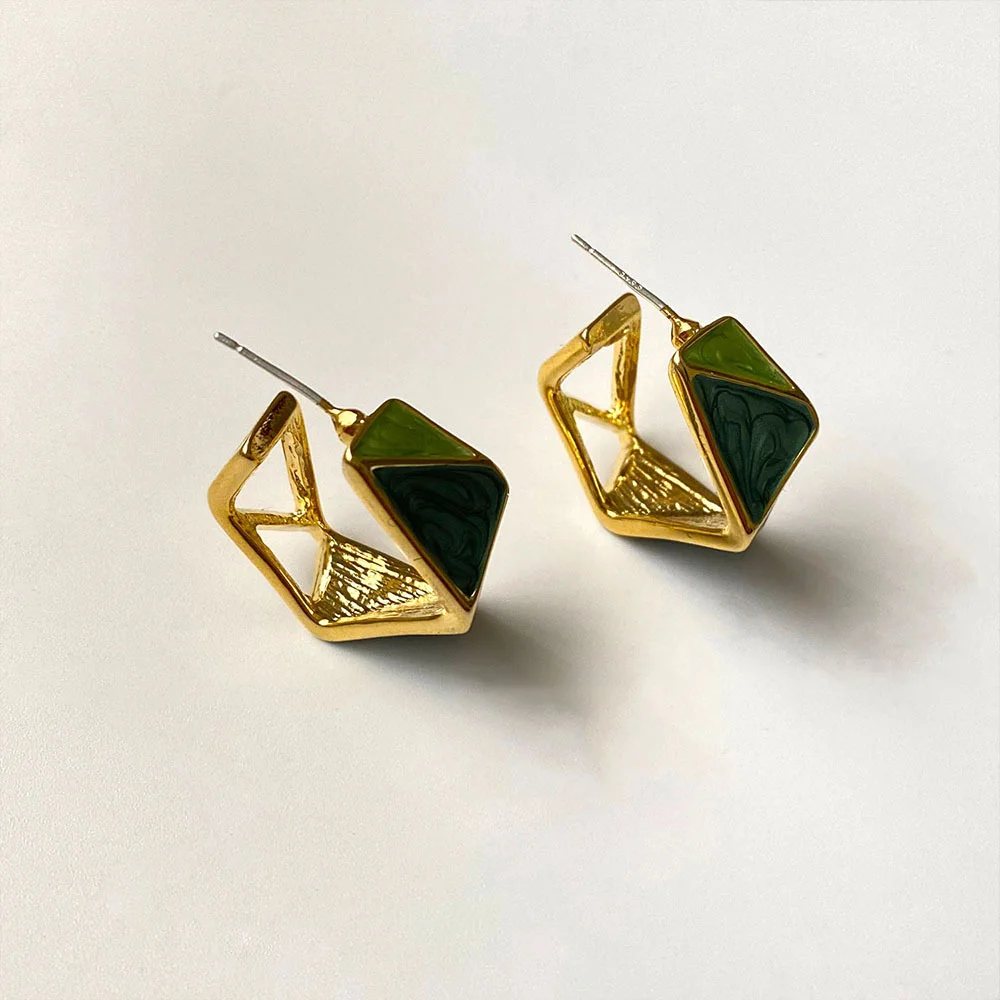 French Style Vintage Forest Green Oil Drop Earrings