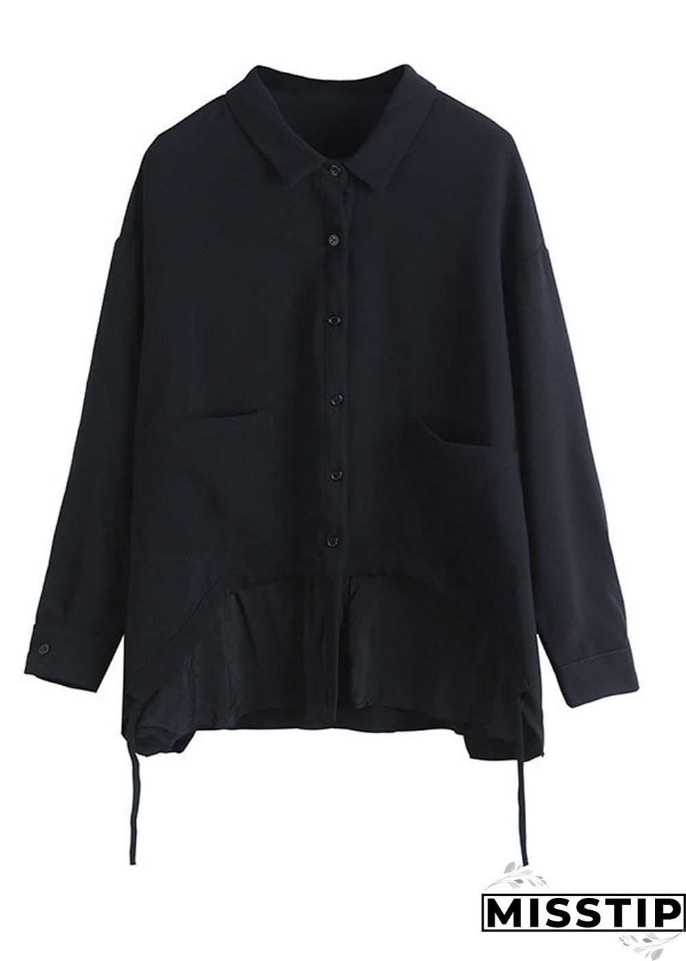 Boho Black Black Button asymmetrical design Fall Long sleeve Coat