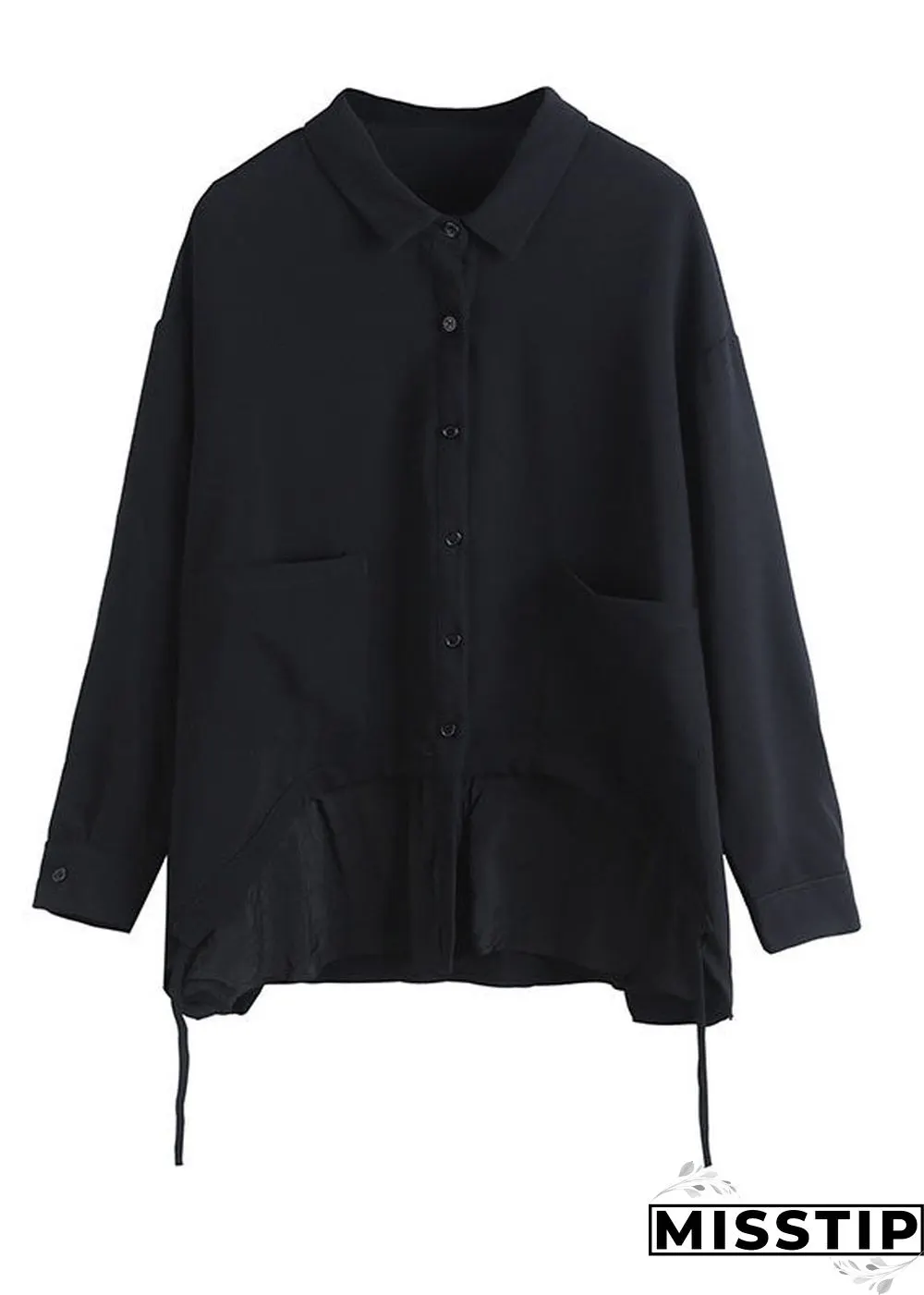 Boho Black Black Button asymmetrical design Fall Long sleeve Coat