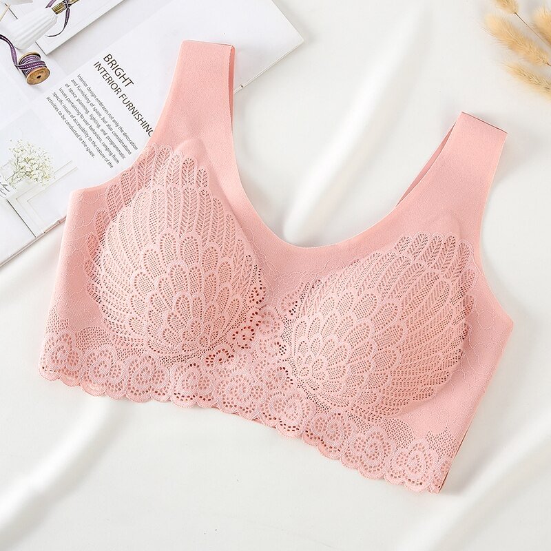 Women Underwear Sexy Lingerie Lace Solid Color Lace Cross Wireless Push up Breathable Bra Female Seamless Soft Padded Brasserie