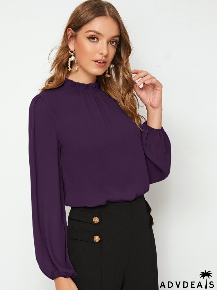 Frill Neck Lantern Sleeve Top