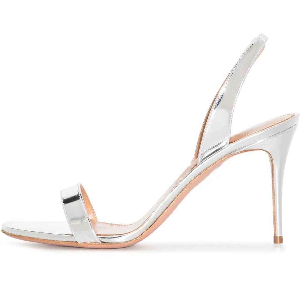 Silver Patent Leather Open Toe 3'' Stiletto Heel Slingback Sandals Nicepairs