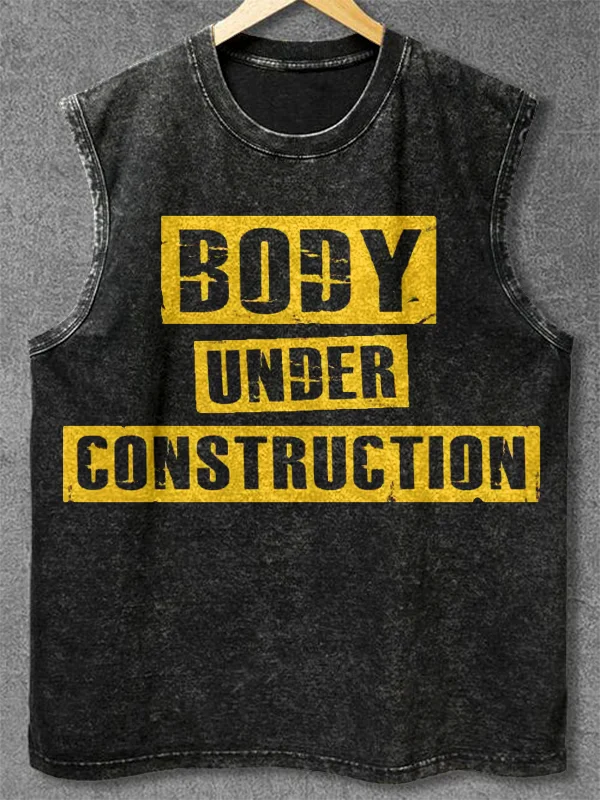 Men's Body Under Construction Print Cotton Tank Top