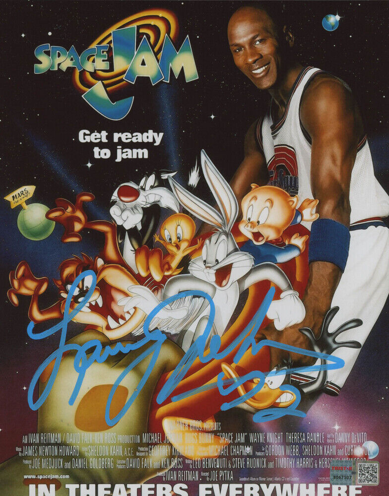 Larry Johnson Signed Space Jam 8x10 Movie Photo Poster painting Retro 90s Basketball + Tri* COA