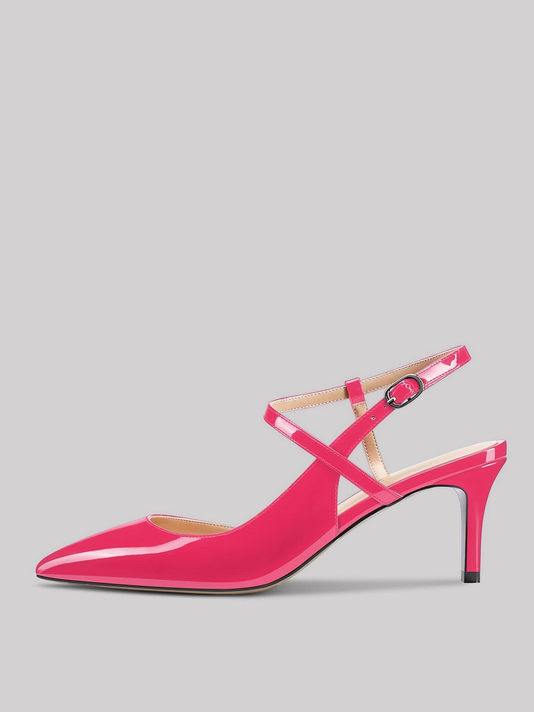 65mm Women Slingback Pumps Ankle Strap Jenlove Stiletto Mid Heel Close Pointed Toe Dress Red Bottom Shoes