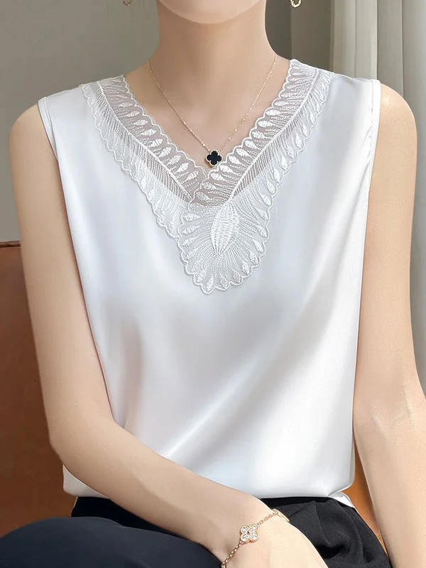 Solid Color Split-Joint Loose Plus Size V-Neck Vest Top