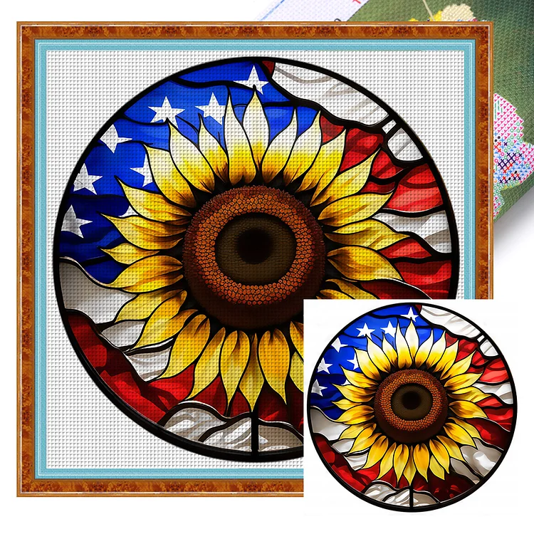 American Flag - Sunflower - Printed Cross Stitch 11CT 40*40CM