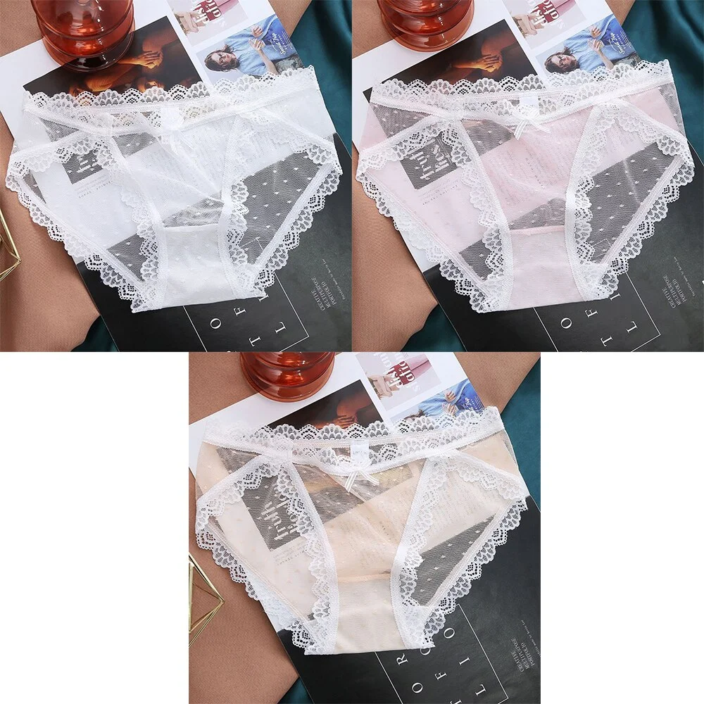 Billionm Women's Panties Mesh Lace Lingerie Temptation Low-waist Panties Transparent Hollow Out Briefs Women's Underwear M-XL