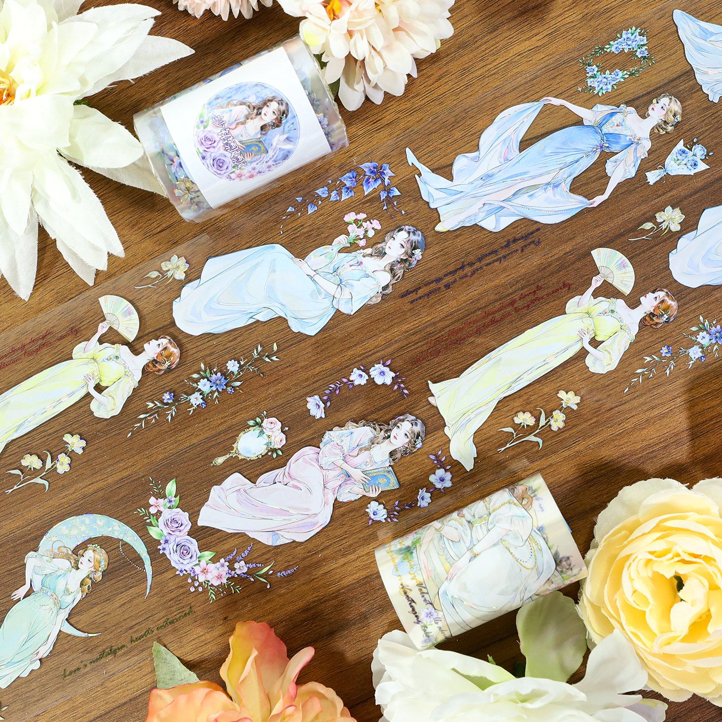 PET 테이프 - 60mm*200cm 빈티지 소녀 꽃 캐릭터