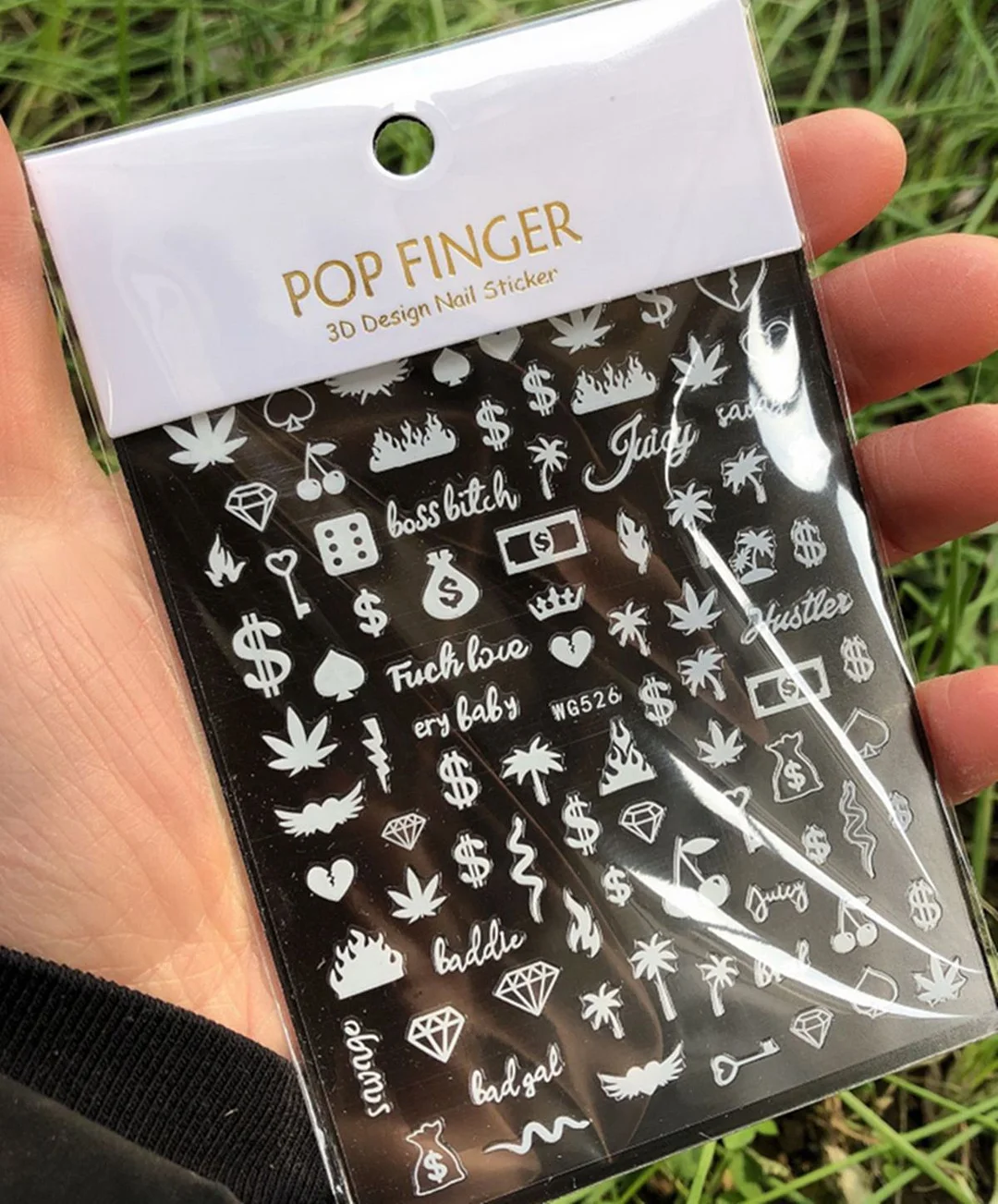 3D Nail Stickers Slider Decals New Arrival Black White Weed Dice Guns Pattern Manicure Decals DIY Nail Art Decoration Accessorie-Nail Inspo