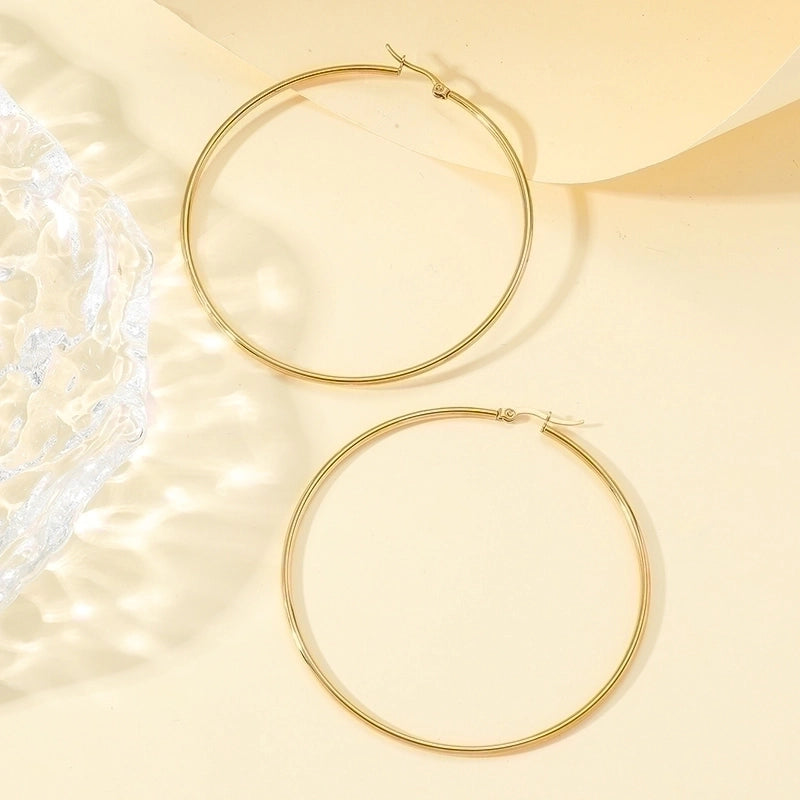 1 Pair Exaggerated Minimalist Circle Polishing Plating Titanium Steel 18K Gold Plated Earrings