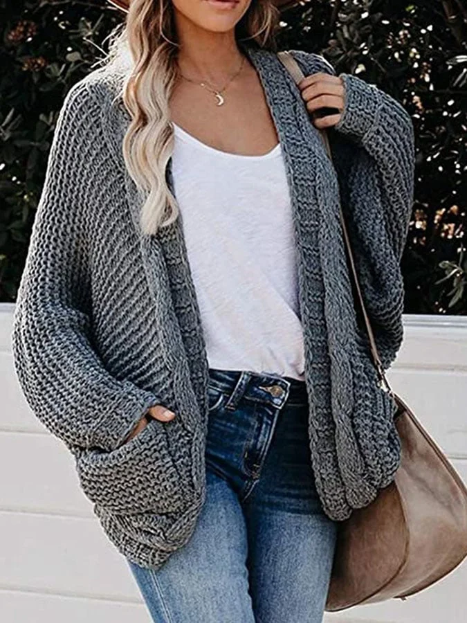 Casual Solid Color Knitted Cardigan