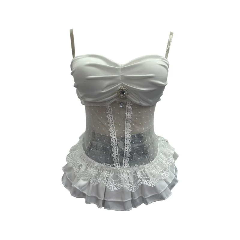 Nigikala Nigikala Eager Heavy-Working Transduce Mesh Lace Spliced Ribbon Ribbon Strap Chest Pad Tector Blouse 2721