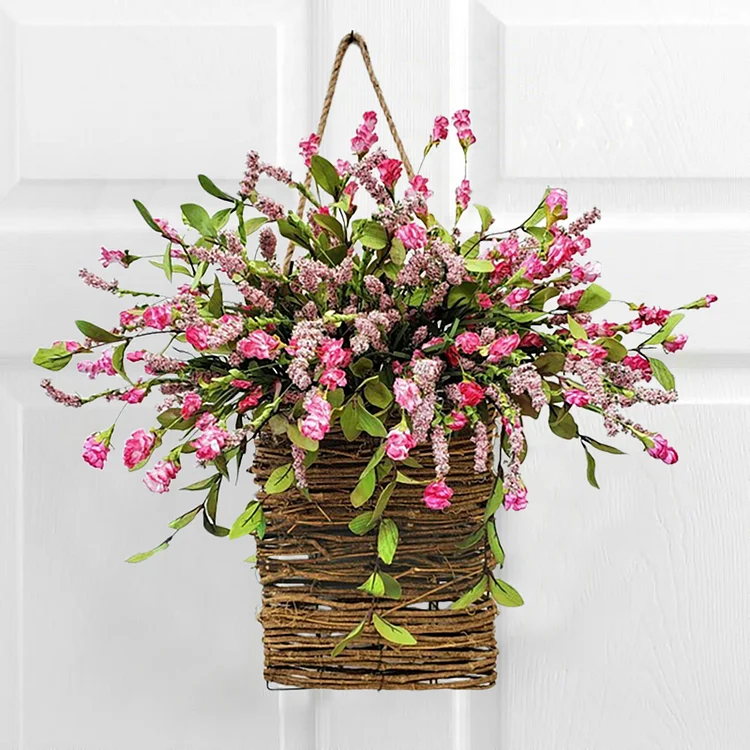 Pink Berry & Wildflower Door Hanger Basket Wreath