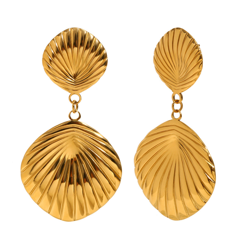 French Retro Design Earrings Stainless Steel Plated 18K Gold Vintage Diamond Striped Earrings