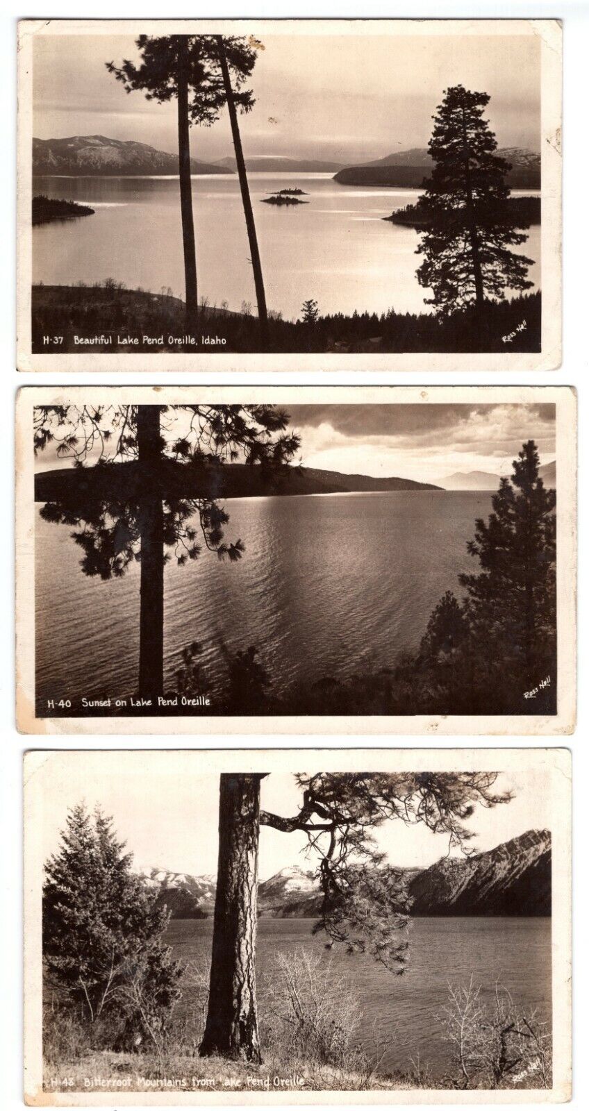 Lake Pend Oreille Idaho Bitterroot Mountains Lot of 3 Real Photo Poster painting RPPC Postcard