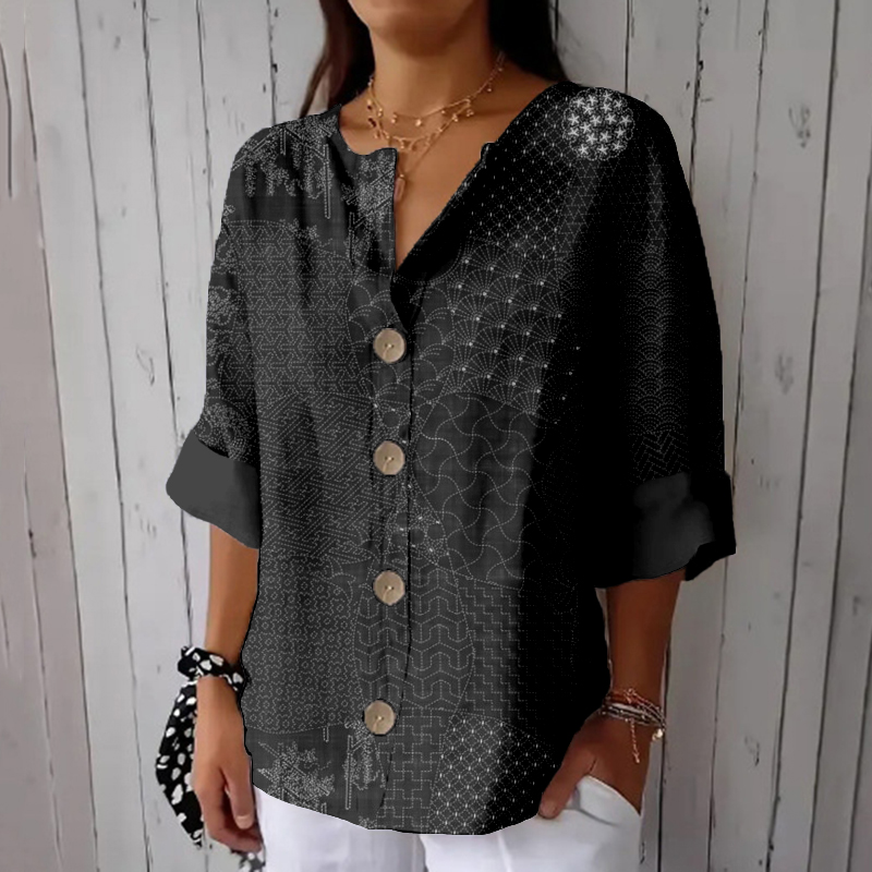 Comstylish Japanese Traditional Sashiko Art Comfy Linen Tunic