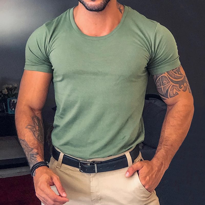 Men's Solid Color Breathable Sweat-absorbing Versatile Casual Outdoor Training T-Shirt