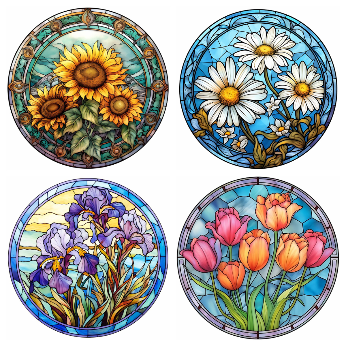 Stained Glass Flowers - Full Round - Diamond Painting (30*40cm)