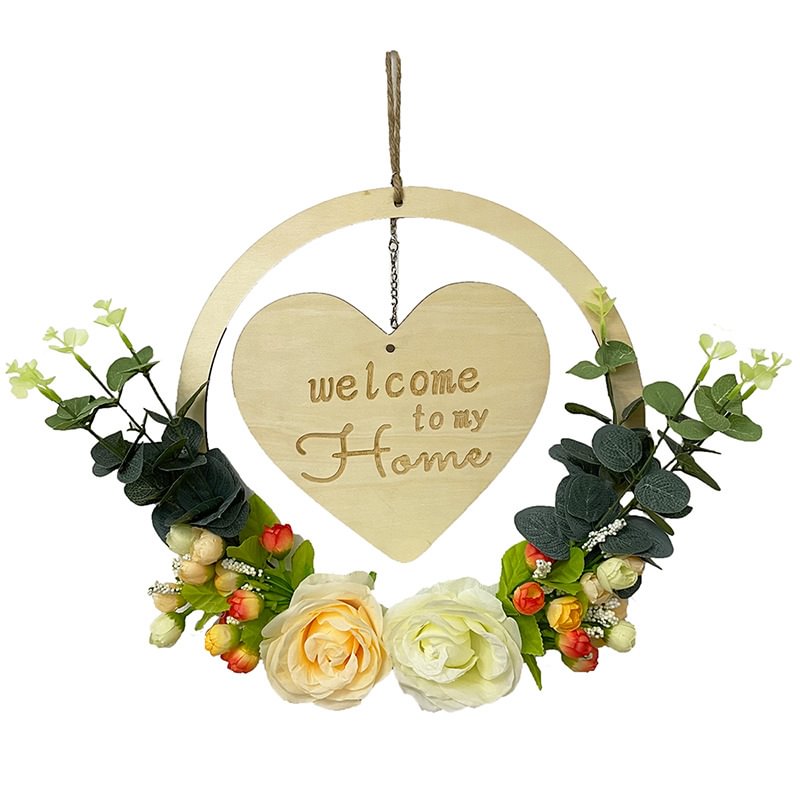 Wooden Welcome Sign Valentine'S Day Decoration Love Wreath Home Door Hanging Wreath Decoration