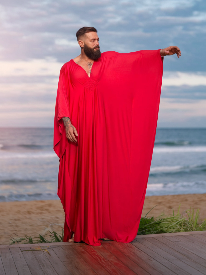 Men's Soild Color V-neck Long Kaftan Caftan