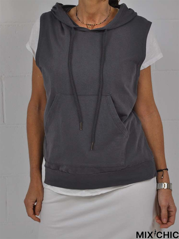 Solid Casual Cotton-Blend Sleeveless Shirt & Top