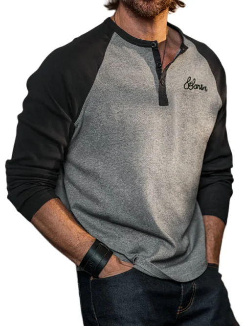 Men's Henley Collar Contrast Raglan Sleeve Top