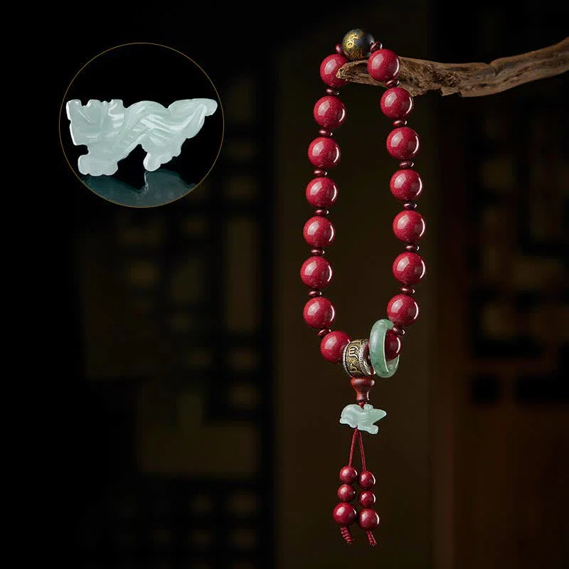 925 Sterling Silver Chinese Zodiac Cinnabar Om Mani Padme Hum Jade Blessing Wrist Mala
