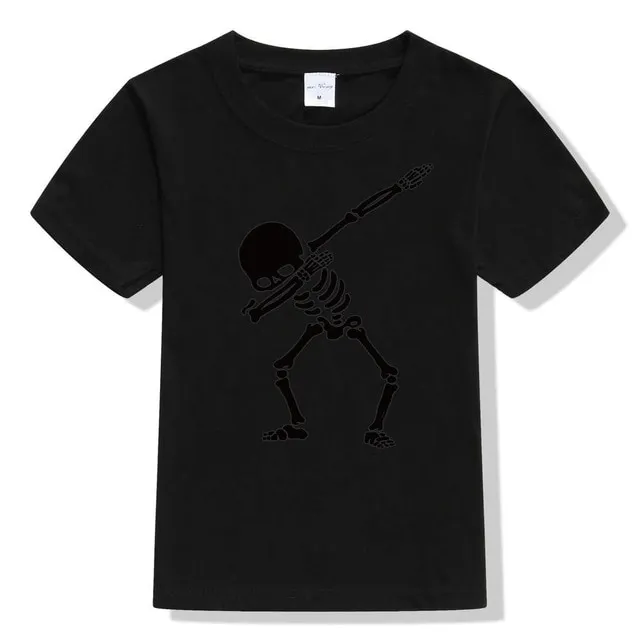 Hip Hop Dabbing Skeleton Kids T-Shirt Punk Black Shirts Children Boys Girls Funny Skull Teens T Shirts Toddler Summer Clothes