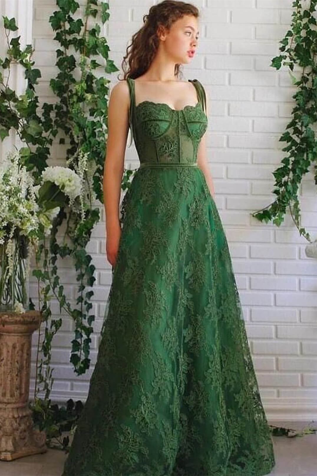 Strapless Emerald Green Spaghetti-Straps Evening Dress With Appliques A-Line | Ballbellas Ballbellas