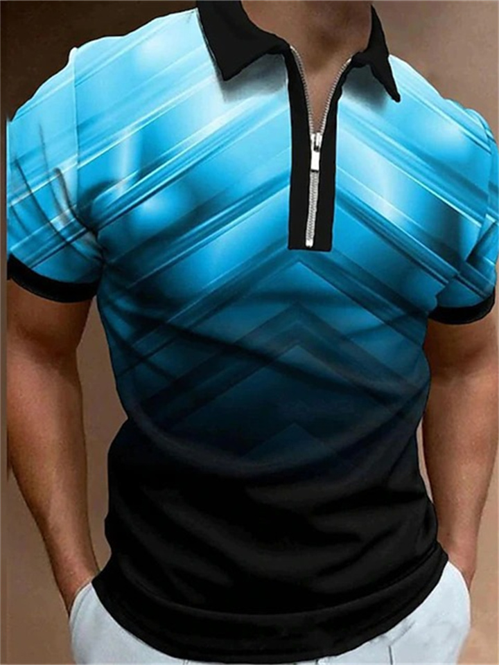 Men's Polo Shirt Golf Shirt Gradient Turndown Yellow Black / Purple Pink Purple Green 3D Print Street Daily Short Sleeve Zipper 3D Clothing Apparel Fashion Casual Comfortable | 168DEAL