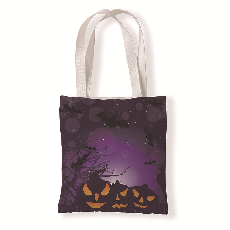 Halloween Women’s Medium Canvas Pumpkin Letter Elegant Streetwear Square Open Canvas Bag