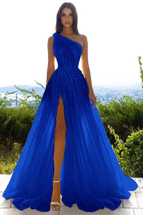 Daisda Sequins One Shoulder Prom Dress Daffodil With Front Slit