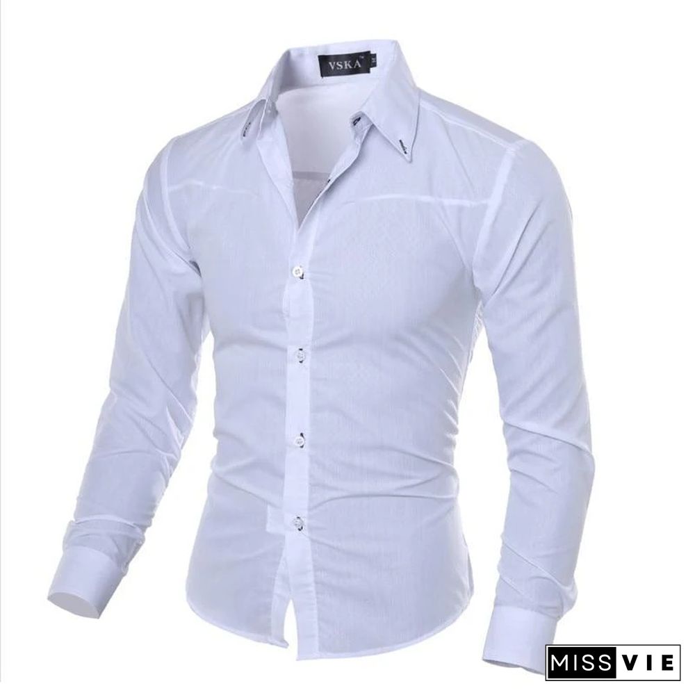 Brand Design Men Fashion Cotton Solid Long Sleeve Shirt