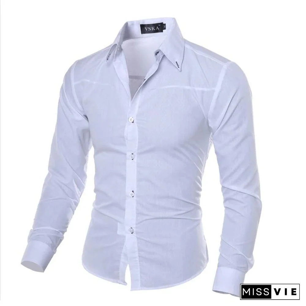 Brand Design Men Fashion Cotton Solid Long Sleeve Shirt