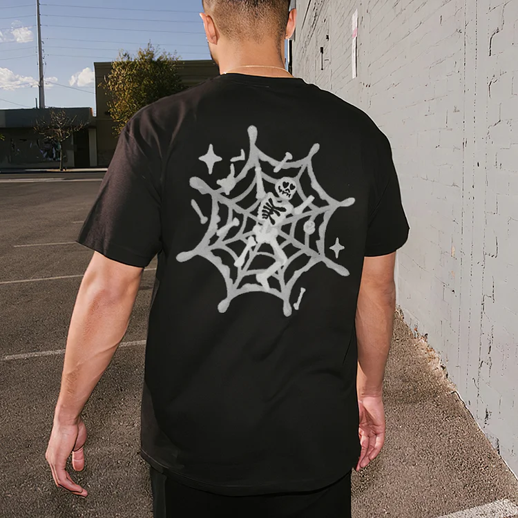 Fun Spider Web Skull Print T-Shirt