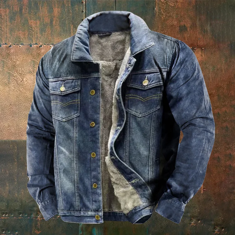 Vintage Fleece Open Button Denim Jacket